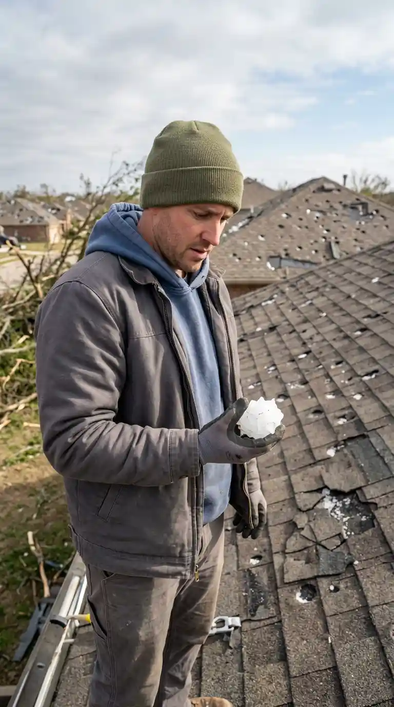 showing the kind of hailstones that damage roofs in the dallas area